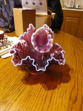 Fenton Purple Plum Hobnail Opalescent Flower Art Glass